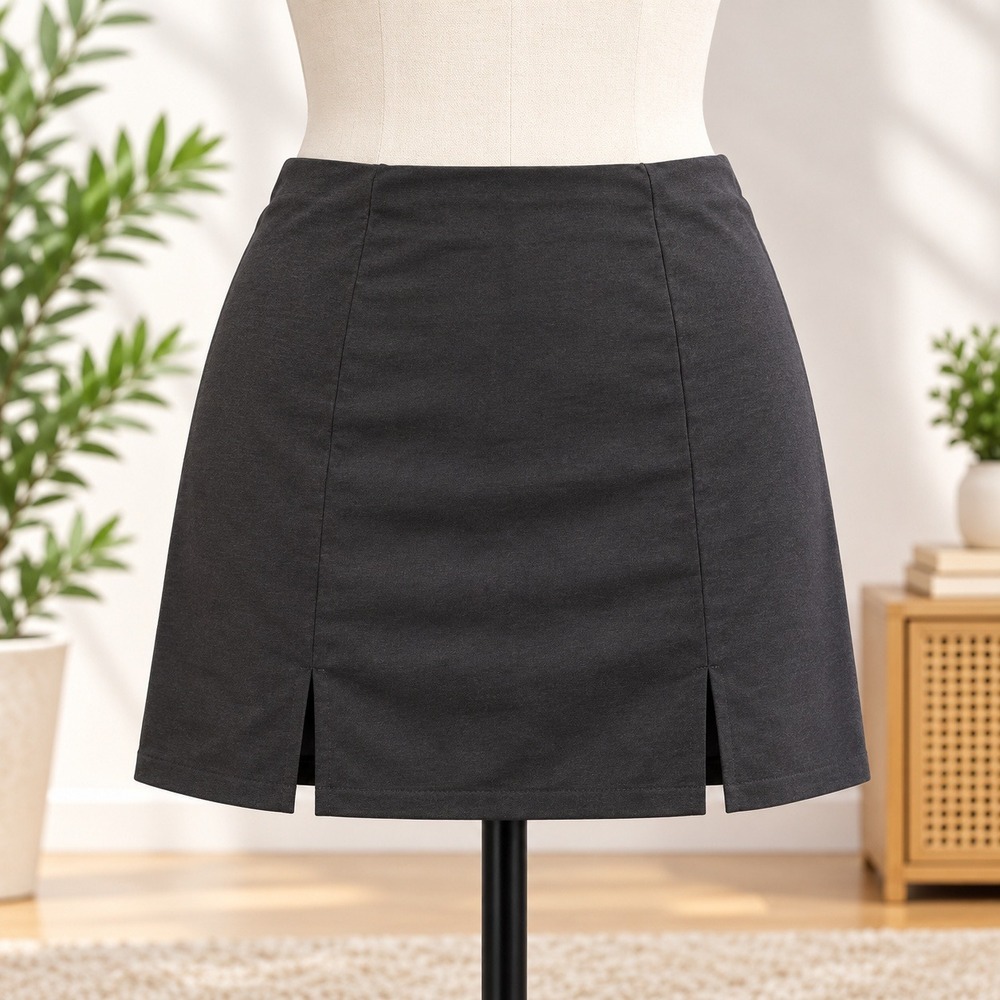 Forever 21 Faux Suede Mini Skirt Womens Size Large Black Back Slits Zip Closure